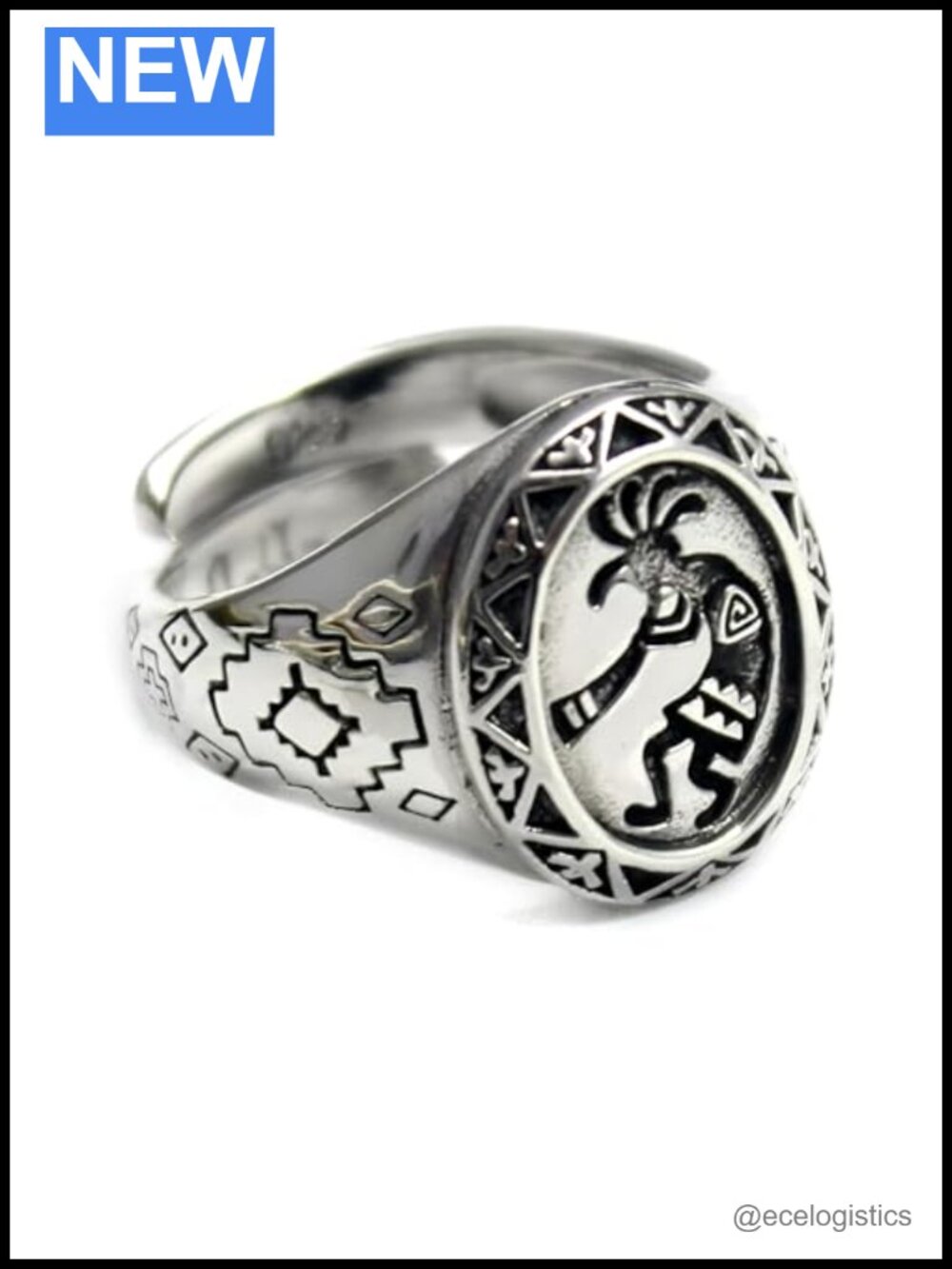 Kokopelli Signet Sterling Silver Adjustable Ring